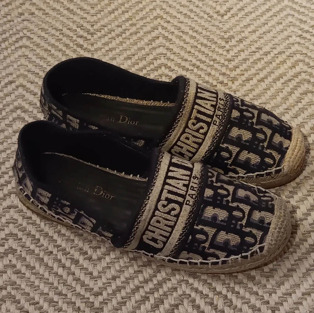 Dior Navy and Natural Canvas Logo Espadrilles